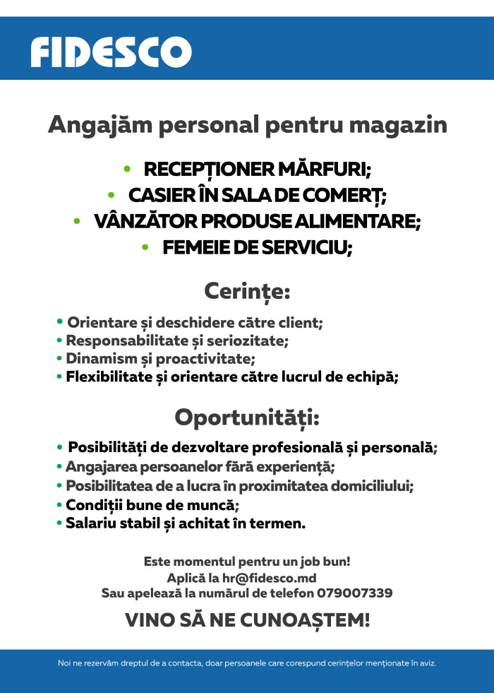Personal pentru magazin