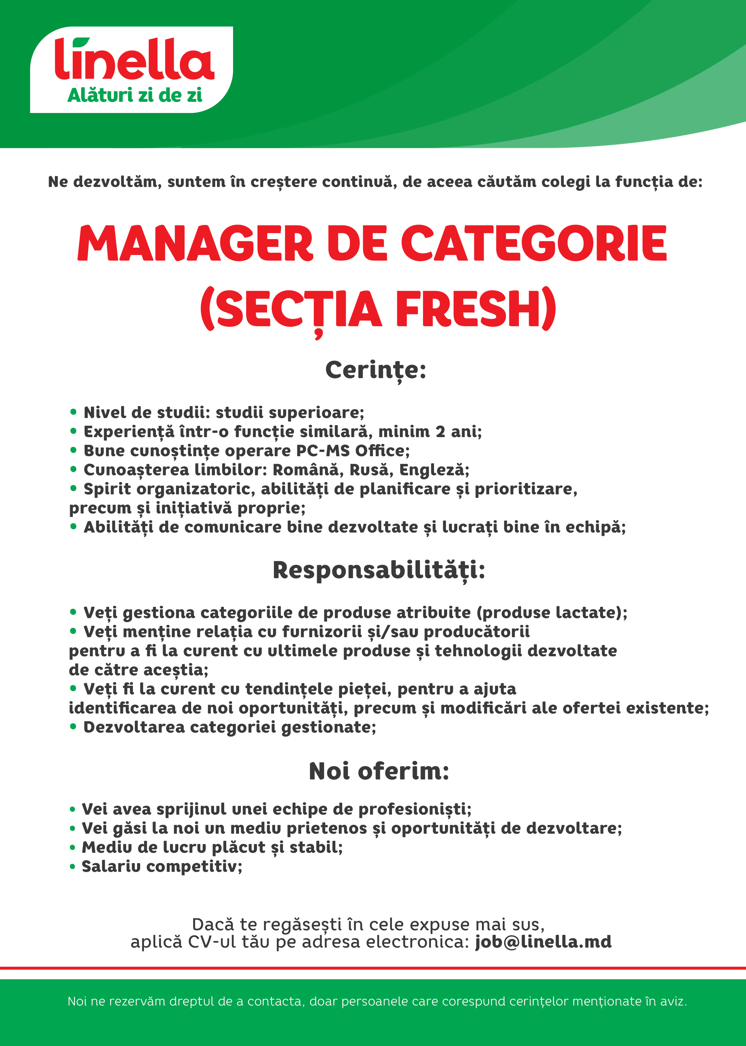 Manager de Categorie (Secția Fresh)