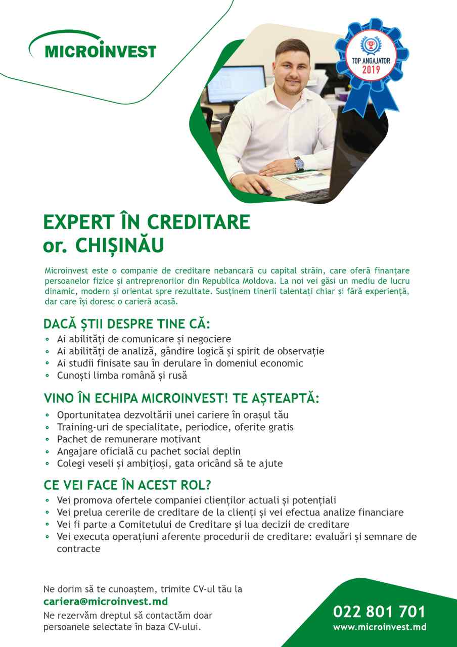 Expert Credite or. Chisinau (Specialist Creditare)